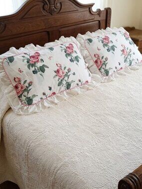 Vintage Westpoint Stevens King Pillow Shams Pair Cottagecore Pink Rose Floral
